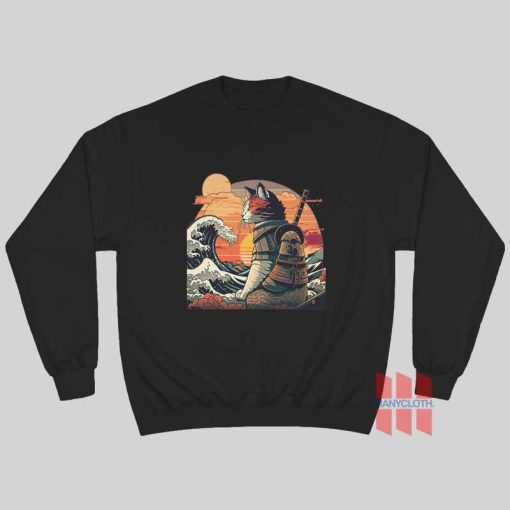 Japanese Retro Samurai Cat The Great Wave Sweatshirt